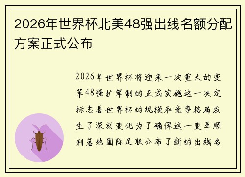 2026年世界杯北美48强出线名额分配方案正式公布 2026年世界杯北美48强出线名额分配方案正式公布